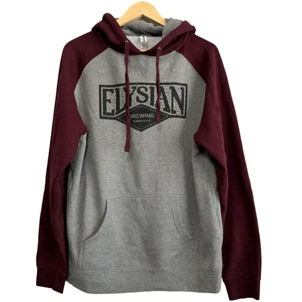 Elysian Brewing‎ Co Men’s Pullover Hoodie Sweatshirt Gray Maroon Size Medium